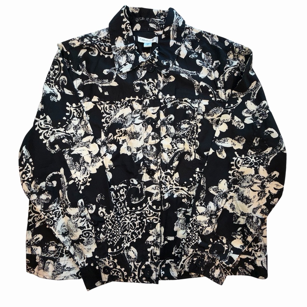 Coldwater Creek Jacket Lightweight 18W, New With Tags Black And White Floral